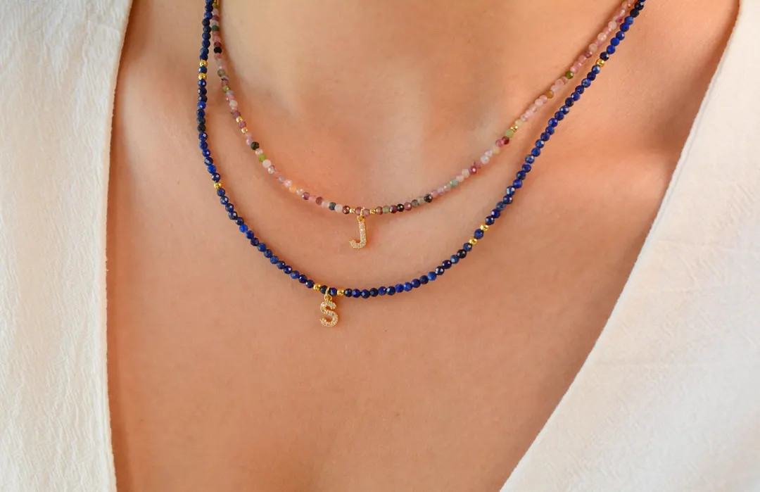 Tiny Bead Necklace Initial Custom Letter Choker Colorful Small Bead Necklace Personalized Minimal... | Etsy (US)