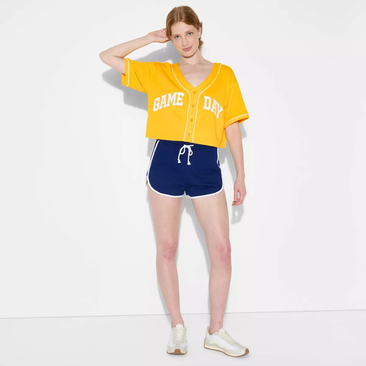 Women's Game Day Cropped Elbow Sleeve V-Neck Athletic Jersey - Wild Fable™ Red S | Target