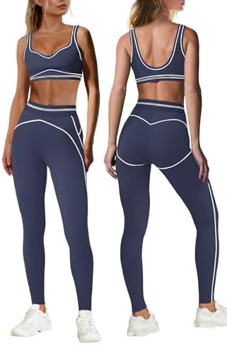 Nirovien Womens 2 Piece Workout Sets Athletic Yoga Sets Gym Outfits Butt Lifting Leggings and Spo... | Amazon (US)