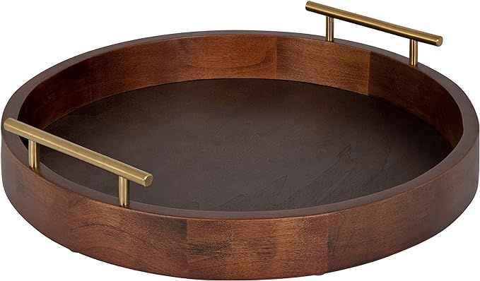 Kate and Laurel Lipton Mid-Century Modern Round Wooden Tray, 15.5" Diameter, Dark Walnut Brown wi... | Amazon (US)