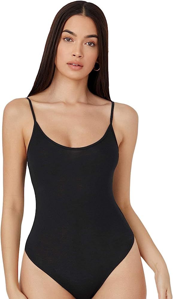 Floerns Women's Basic Spaghetti Strap Leotard Solid Cami Bodysuit Tops | Amazon (US)