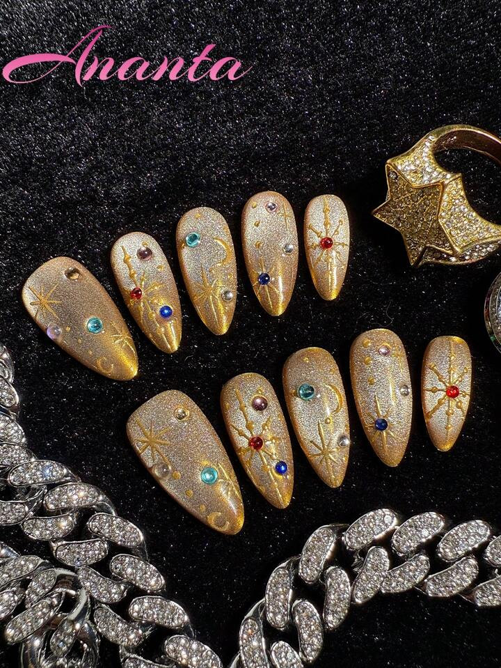 10 Nail Pieces Almonds Pure Handmade Super Beautiful High-End Elegant Gentle Boho Multicolor Thin... | SHEIN