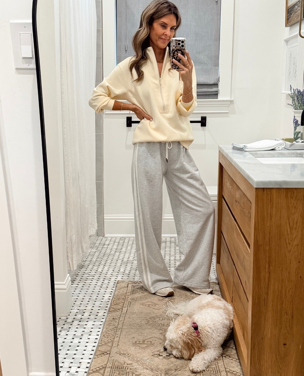 —Full Target look! 
I’m 5’6”
-Sweatpant Sz XS
-Half Zip yellow top is so soft! 
-Pearl details Jewelry 


#LTKgrwm #LTKOver40 #LTKootd