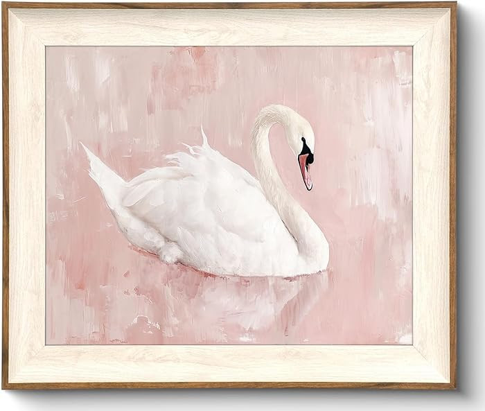 Uniro Framed Canvas Wall Art Swan Decor, Vintage Wall Art Animal Oil Painting Bathroom Wall Decor... | Amazon (US)