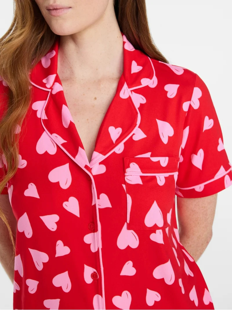 Joyspun Women's Dreamy Soft Collection Notch Knit Top and Capri Pants Valentine's Day Valentine's... | Walmart (US)