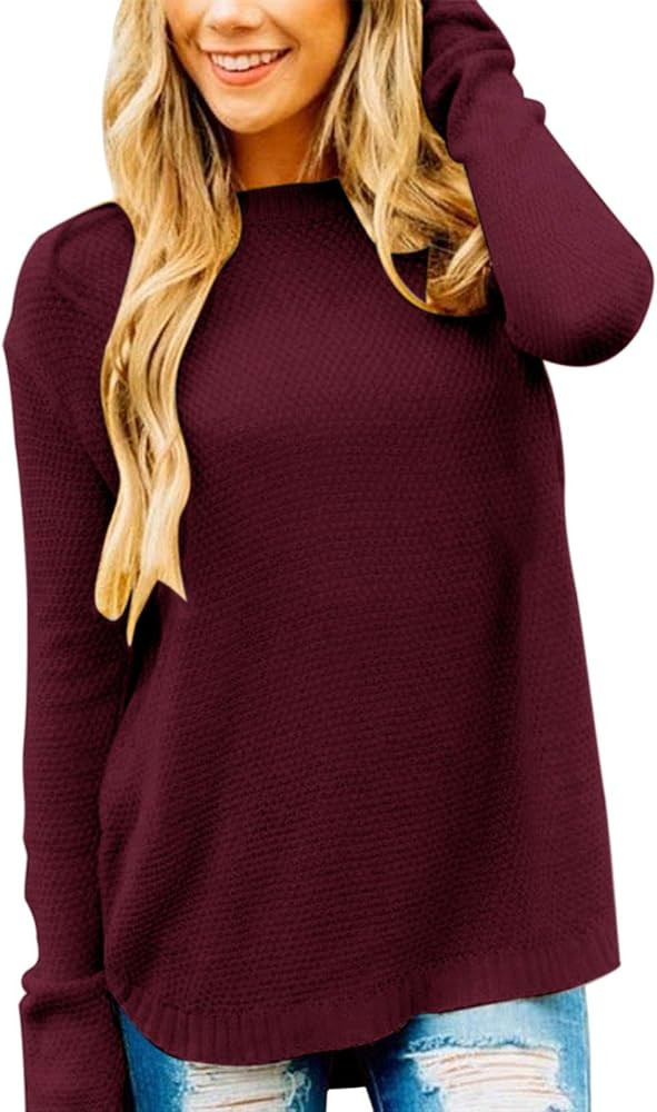 MEROKEETY Women's Long Sleeve Oversized Crew Neck Solid Color Knit Pullover Sweater Tops | Amazon (US)