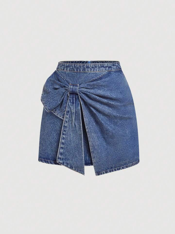 SHEIN MOD High Waisted Bow Decor Women Denim Mini Skirt, Summer Outfits For Women, Cowgirl Outfit... | SHEIN