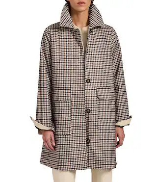 Bernardo Mini Plaid Point Collar Long Sleeve Zip Front Raincoat -  S | Dillard's