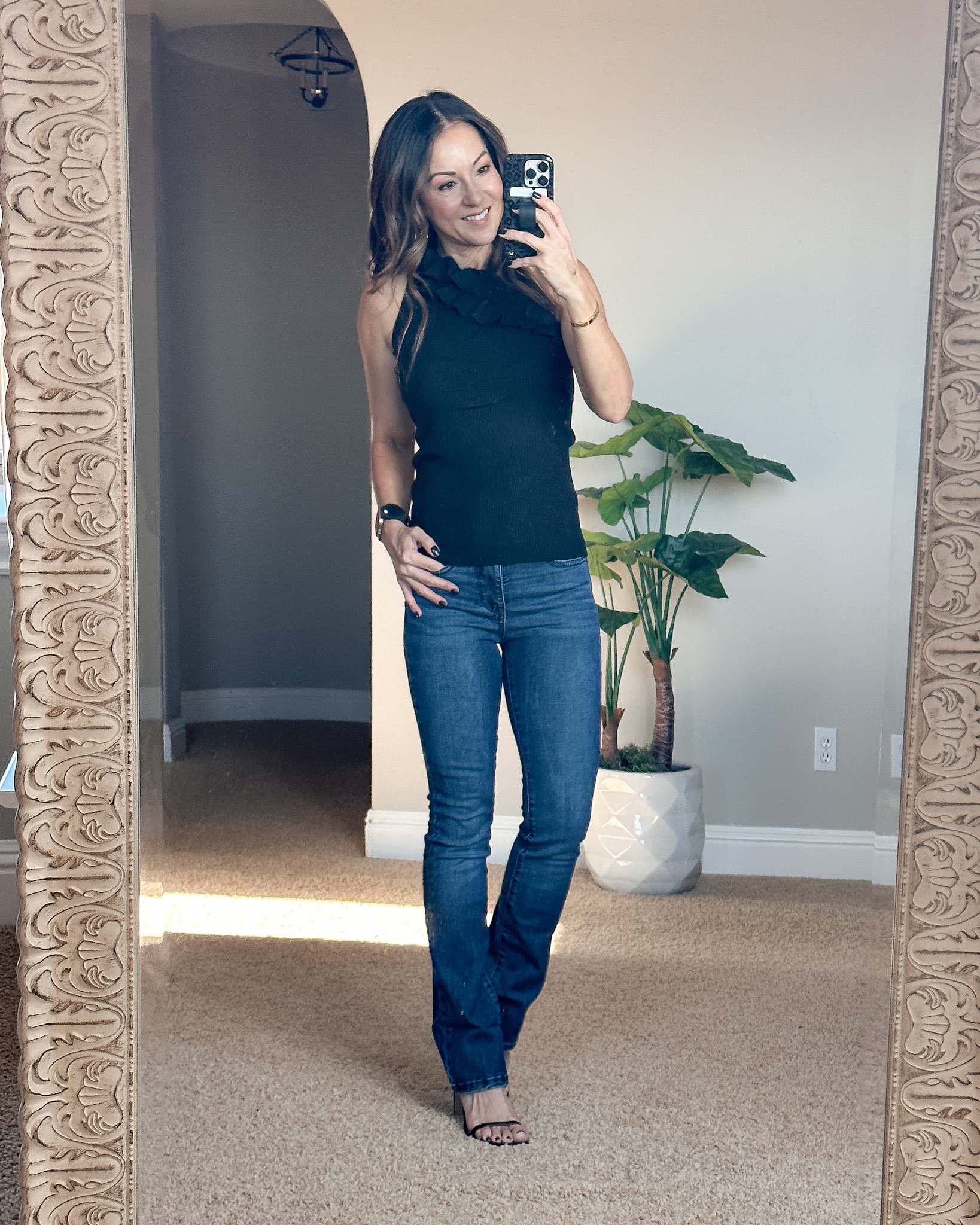 Sofia Vergara Women's High Rise Skinny Kick Bootcut Jeans (00 short) & one shoulder sweater XS from @walmart #walmartfashion #walmartpartner.
Gold earrings are from Walmart, too  

Affordable fashion • date night • holiday outfit • holiday sweater • one shoulder sweater 

#LTKstyletip #LTKunder50