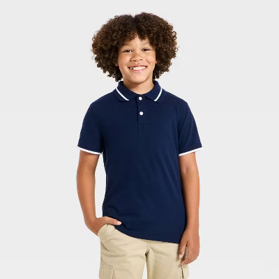 Boys' Short Sleeve Tipping Polo Shirt - Cat & Jack™ Navy Blue L | Target