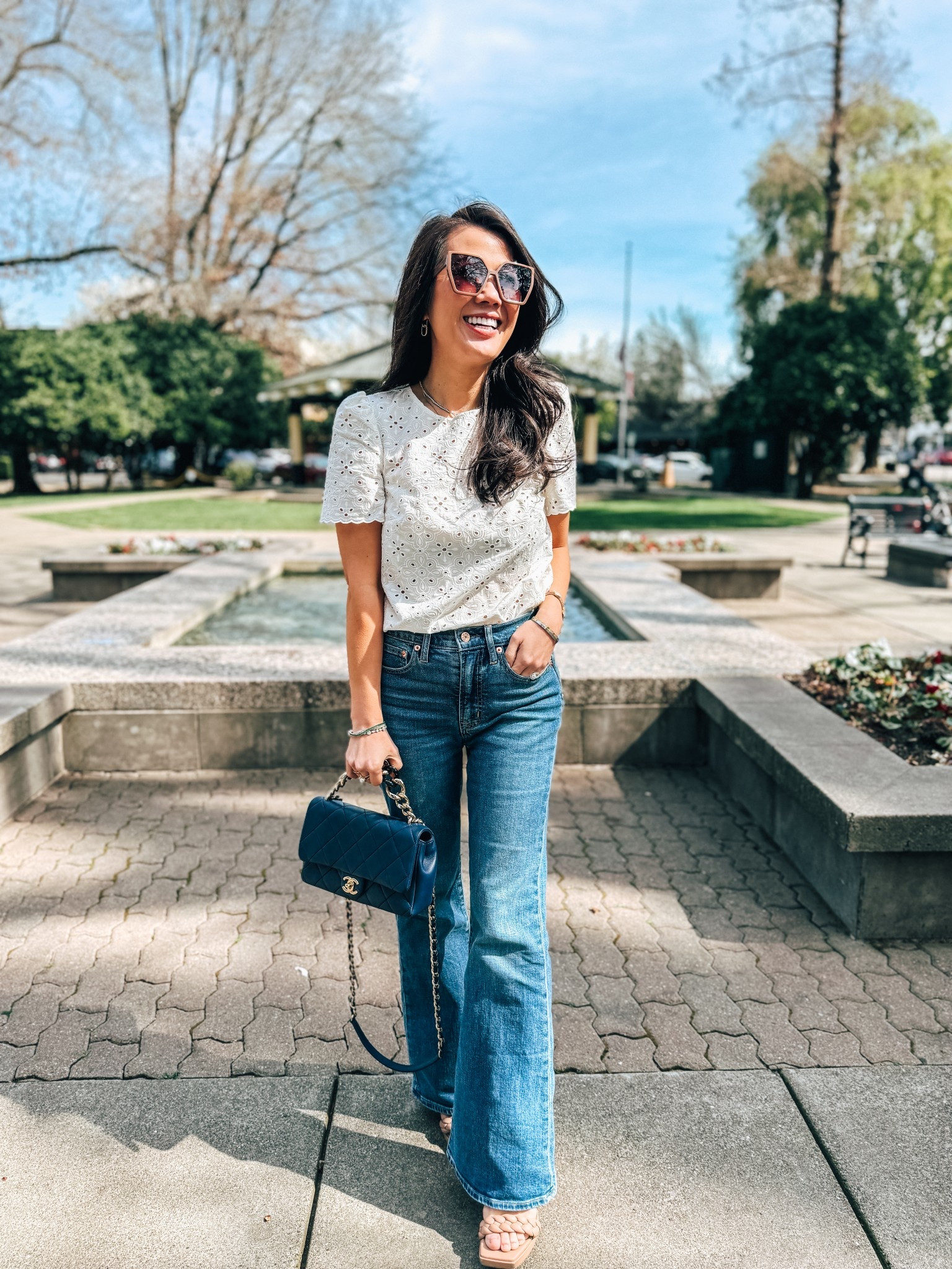 Spring outfit idea with jeans

Trendy flare jeans

Eyelet top for spring

Spring jeans outfit inspiration

Chic spring fashion

Casual spring outfit ideas

Flare jeans spring look

Light and airy floral tops

Stylish spring denim outfits

Effortless spring style

#LTKStyleTip #LTKFindsUnder100 #LTKOver40