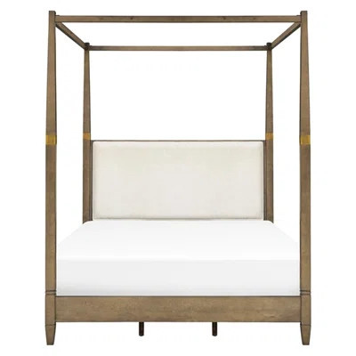 Brown Solid Wood Canopy Bed For Queen Size - Upholstered Headboard And Side Rail Construction Veneer Foot Board | Wayfair North America