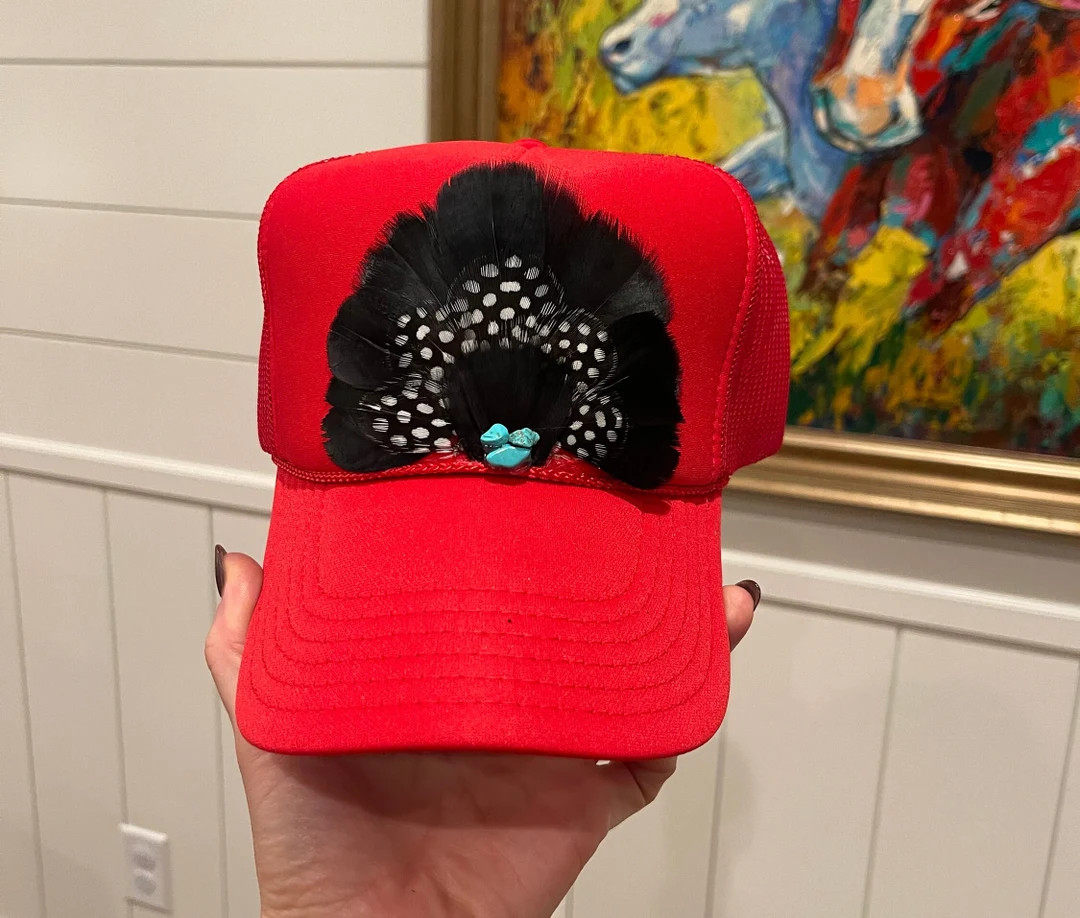 Red Bevy Bills Premium Pheasant Feathered Trucker Hats - Etsy | Etsy (US)