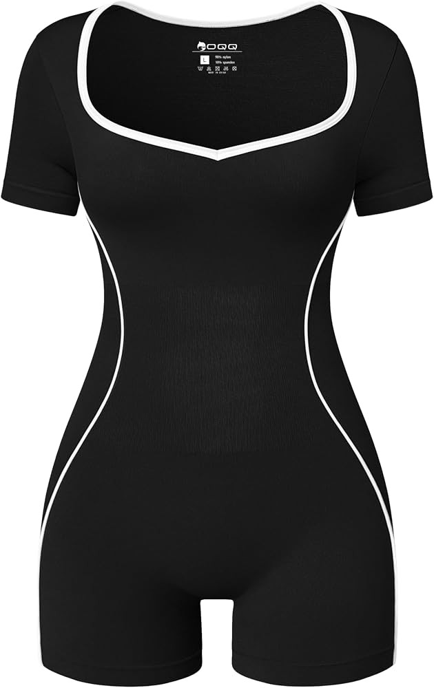 OQQ Women's Rompers Sweetheart Neck Short Sleeves Contrast Trims Shorts Jumpsuits 2026 Active Gym... | Amazon (US)
