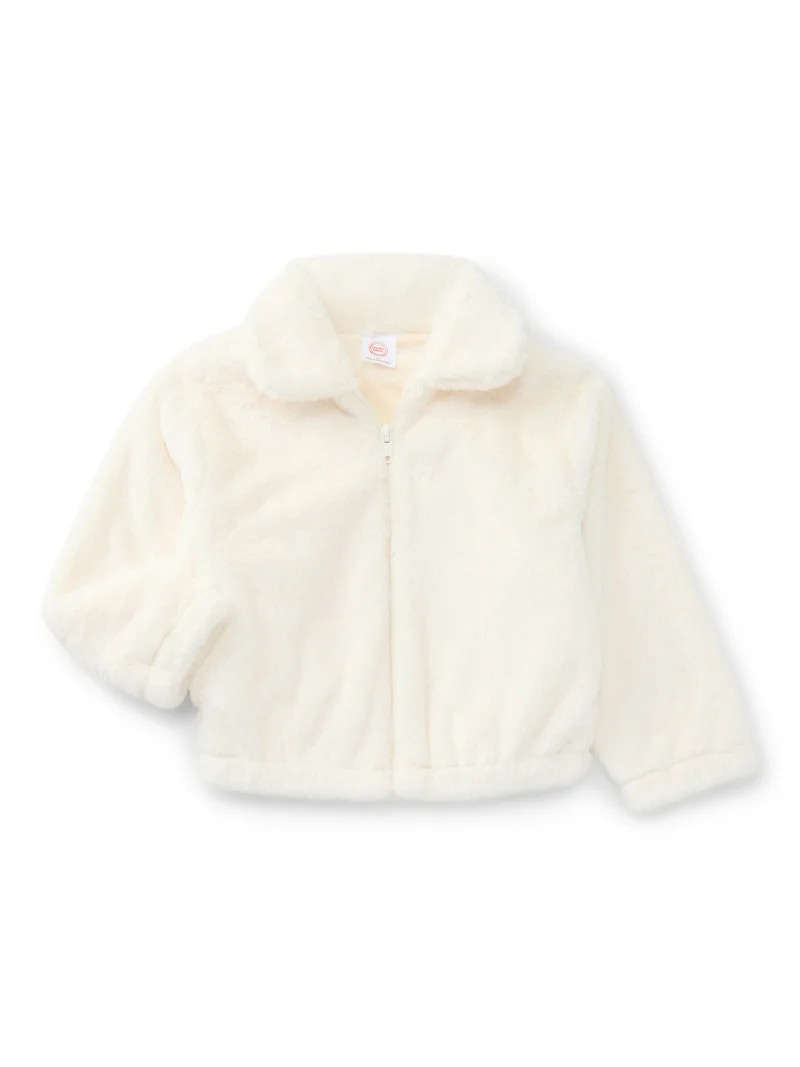 Wonder Nation Toddler Girls Collared Faux Fur Zip Jacket, Midweight, Sizes 12M-5T | Walmart (US)