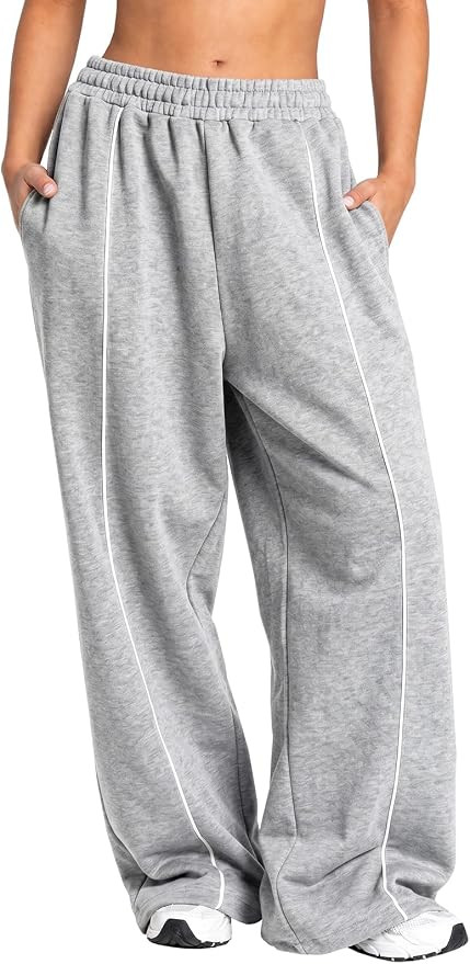Fisoew Womens Baggy Wide Leg Pants Casual Elastic Waist Workout Track Pants | Amazon (US)