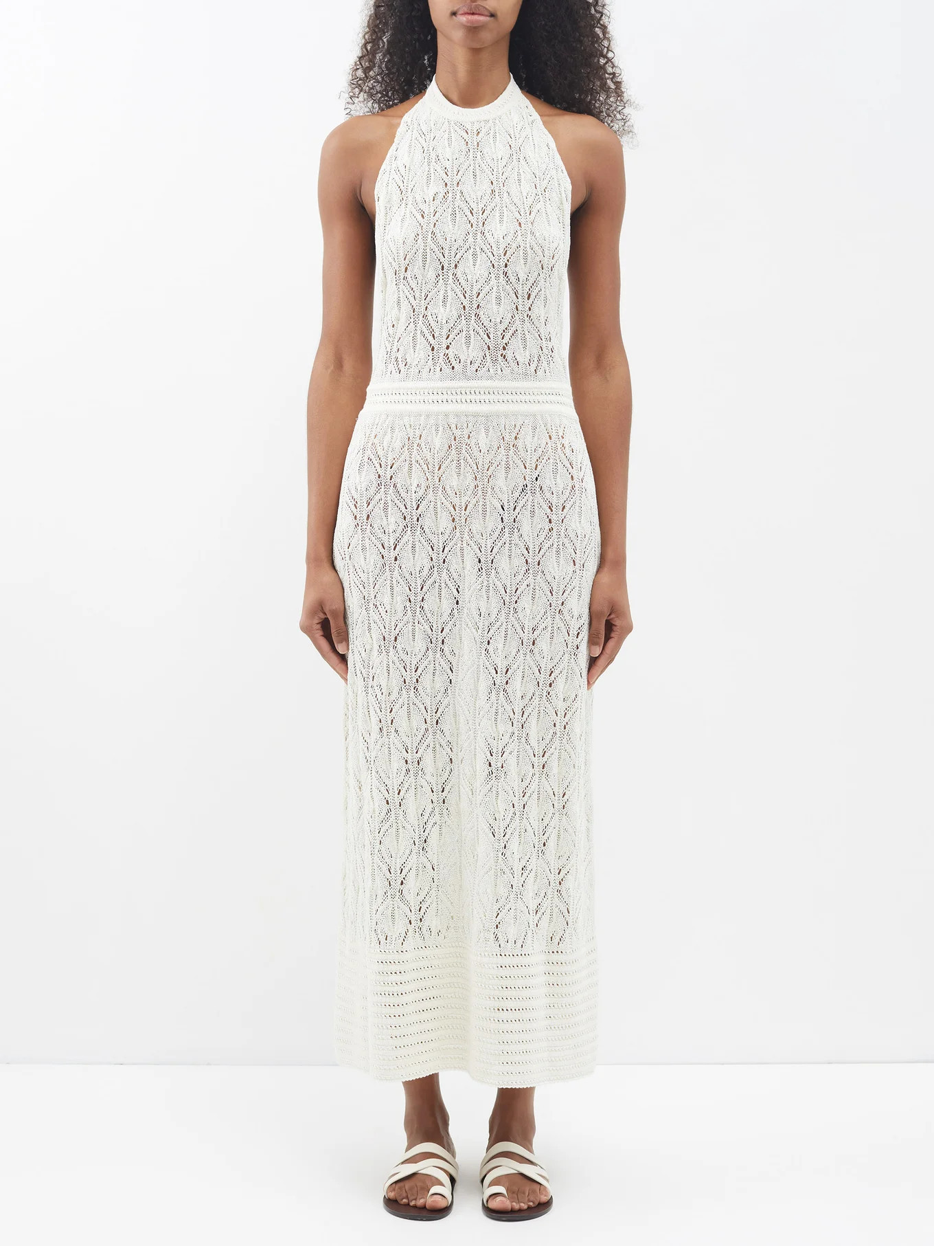 Quibli halterneck backless crochet midi dress | Matches (US)