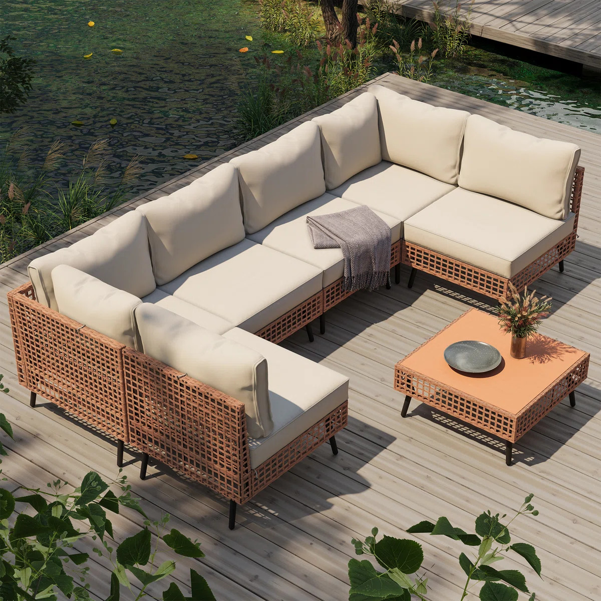 6 - Person Premium Patio Wicker Sectional Seating Group with Cushions | Wayfair North America