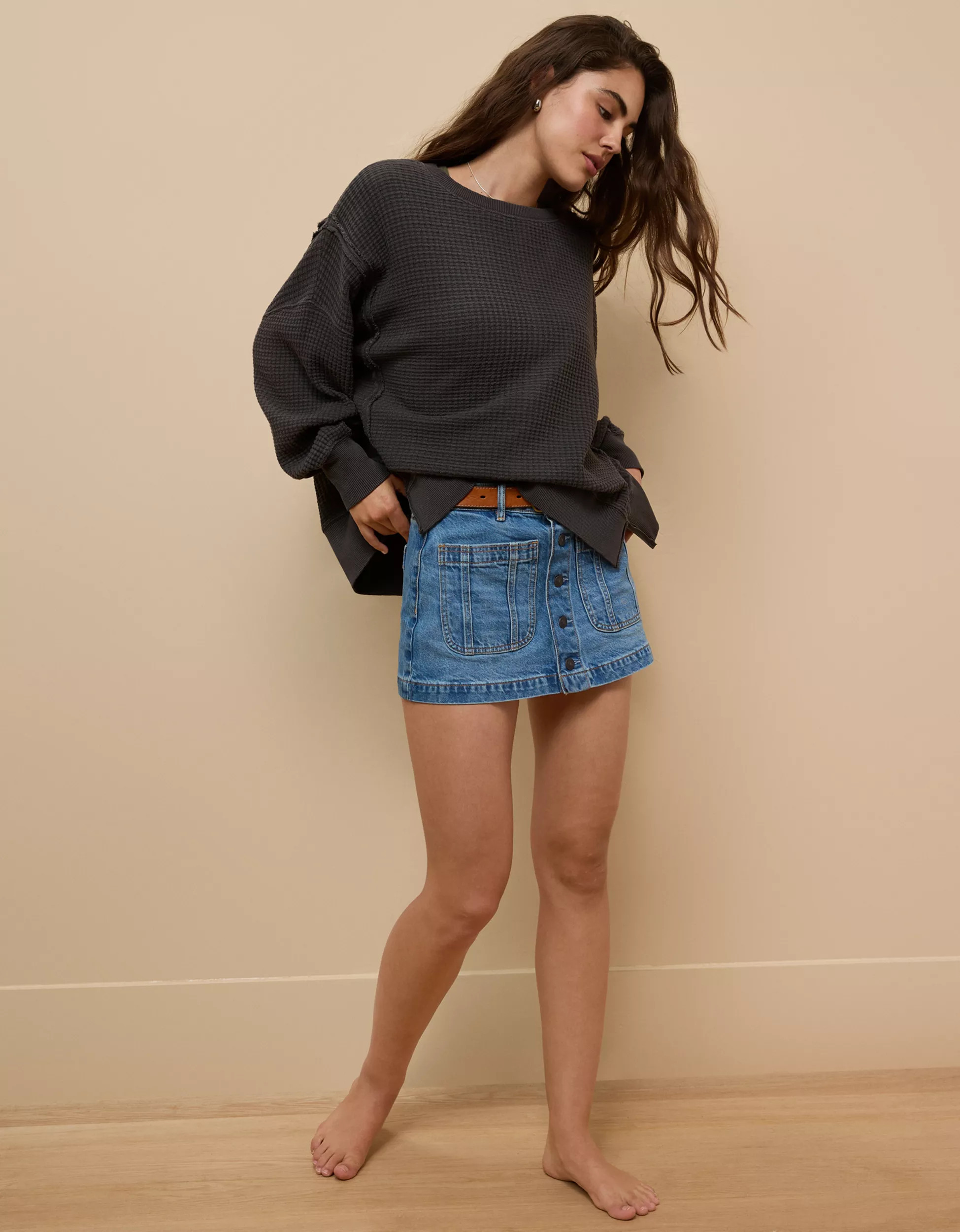 AE Big Hug Waffle Crew Neck Sweatshirt | American Eagle Outfitters (US & CA)