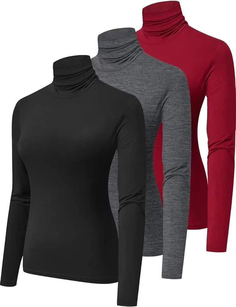 HOPLYNN 3 Pack Turtlenecks Women Long Sleeve Pullover Baselayer Undershirts Tops Turtle Neck Mock... | Amazon (US)
