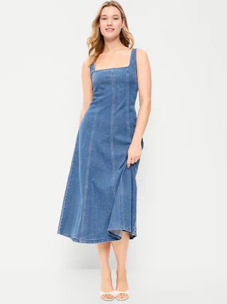 Fit & Flare Sleeveless Denim Midi Dress | Old Navy (CA)