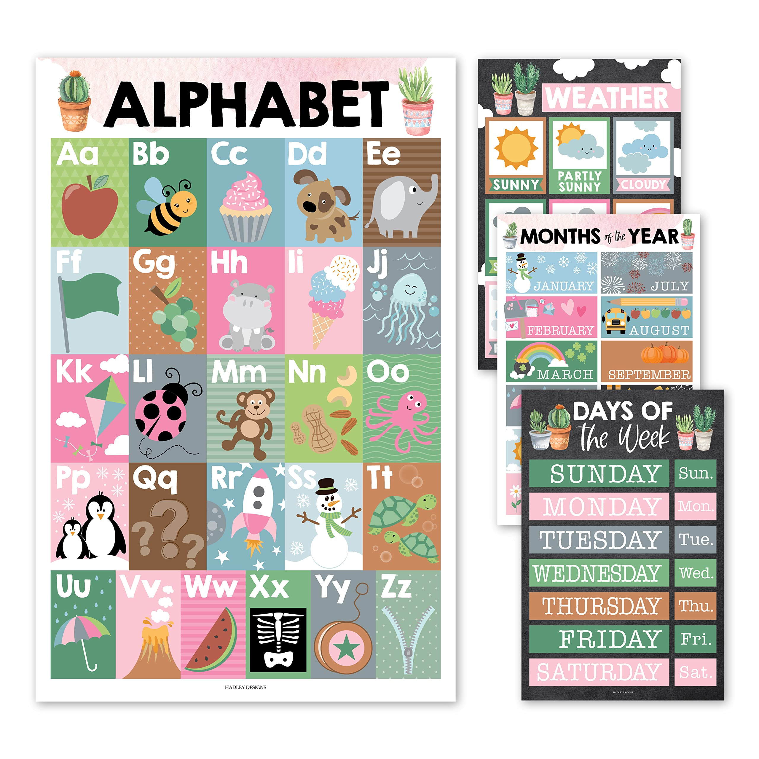 Hadley Designs 4 Alphabet, Months of the Year, Weather, Days of The Week Calendar For Kids, ABC C... | Amazon (US)