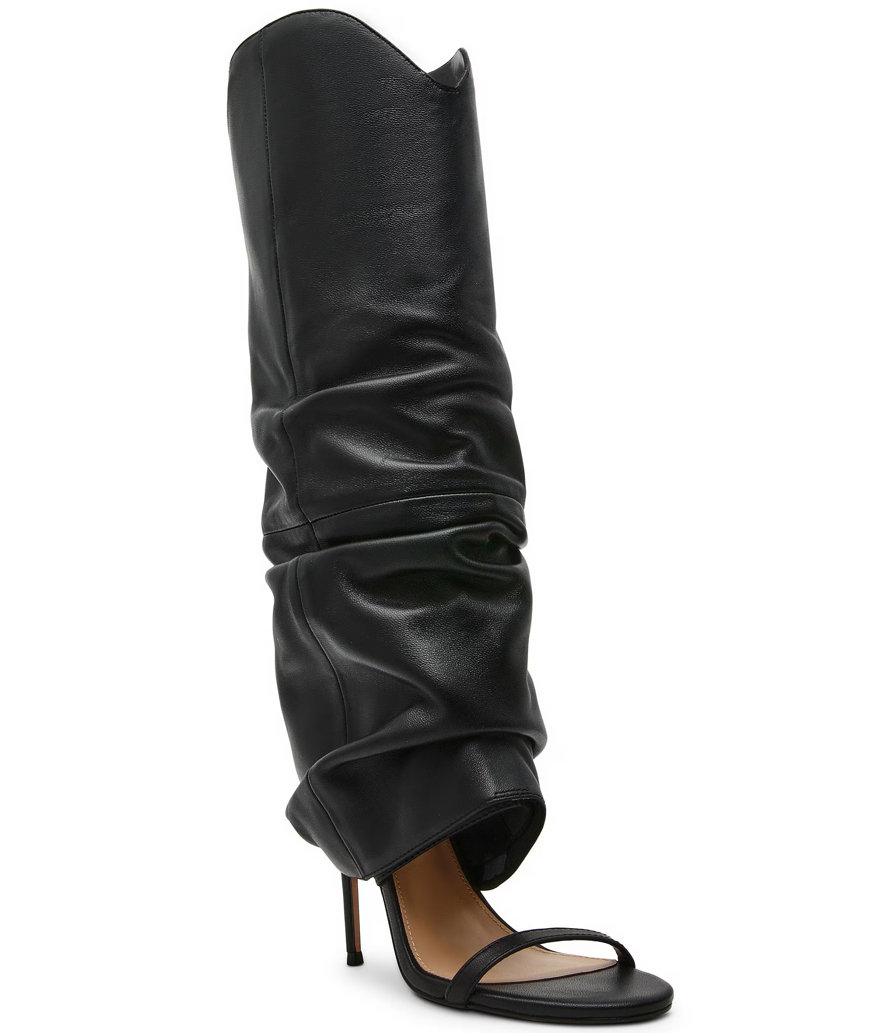Ravine Leather Cuffed Stiletto Knee High Open Toe Boots | Dillard's