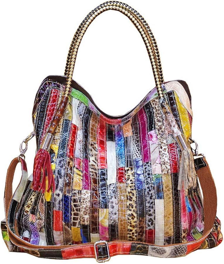 Women Multicolor Purses and Handbags Leather Large Satchel Tote Stiching Top Handle Shoulder Bag | Amazon (US)