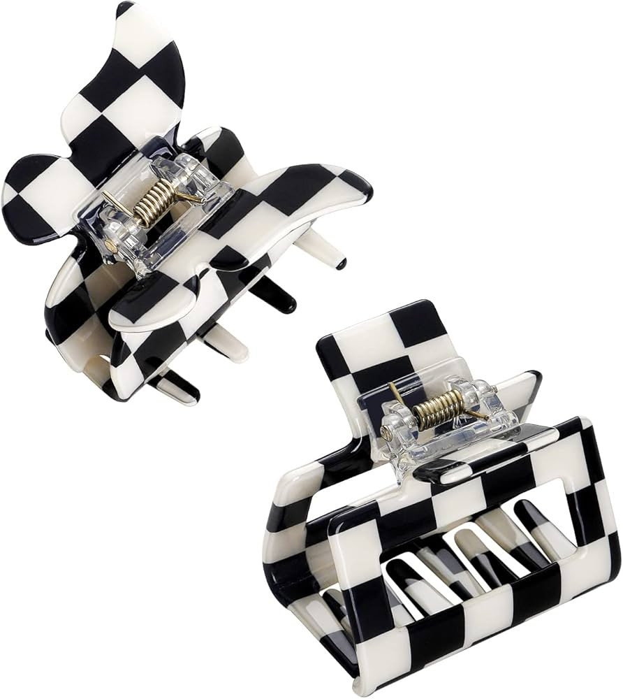 TODEROY Checker Claws Tortoise Barrettes Claw Clips for Women No-Slip Grip Lattice Design Hair Ja... | Amazon (US)