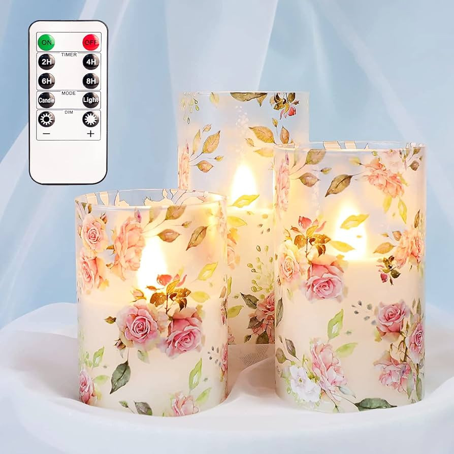 GORGE MOMENT Flickering LED Flameless Candles, Love Theme Battery Operated Glass Effect Candles w... | Amazon (US)