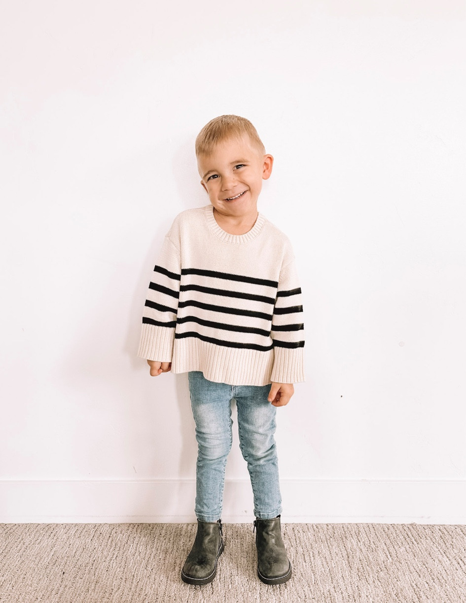 Baby-kids winter outfit • striped kids sweater, jeans and boots [comes in mommy and me sizes too from baby to toddler to kids and adult!]

#LTKfamily #LTKkids #LTKbaby