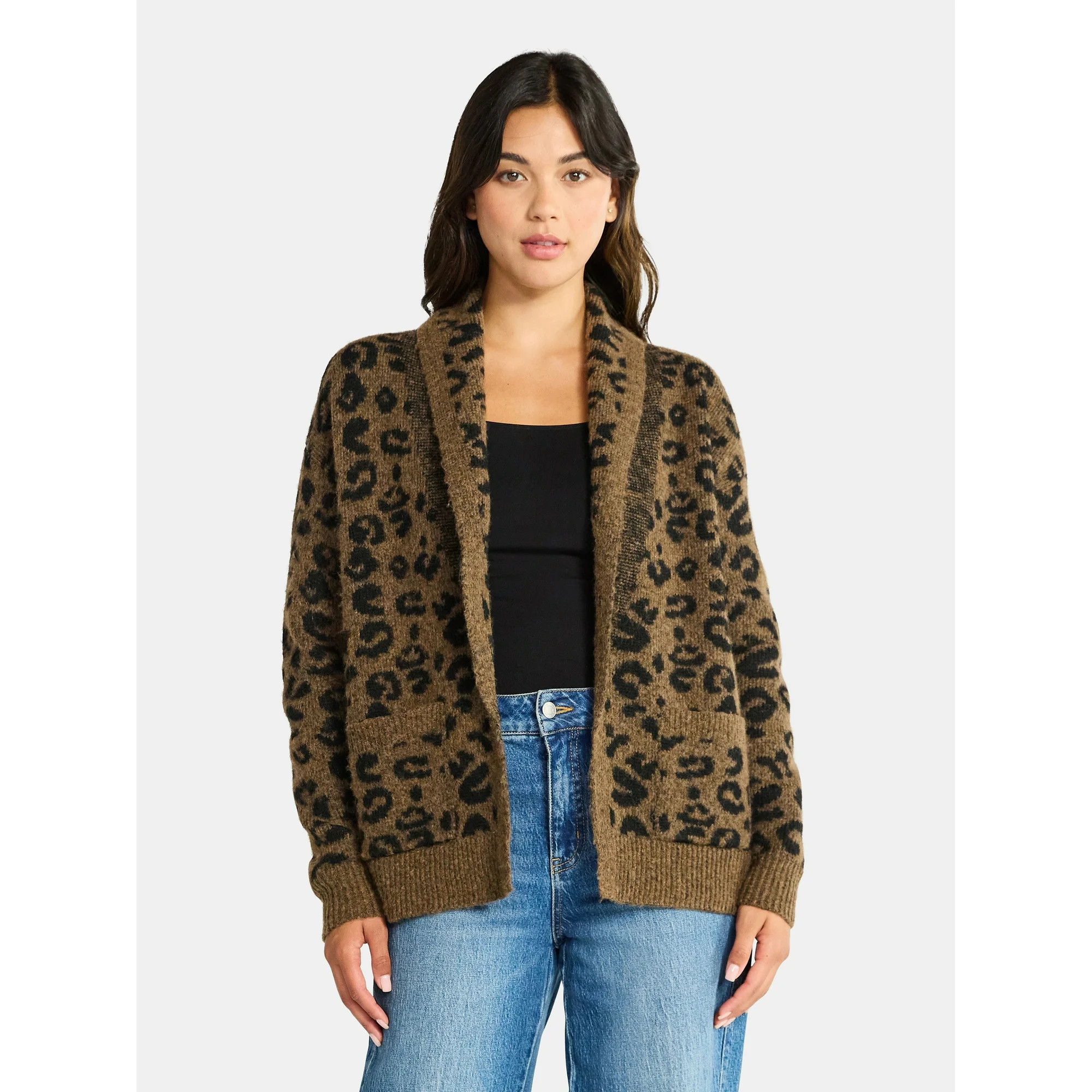 Time and Tru Women's Fuzzy Cardigan Sweater, Lightweight, Sizes XS-XXXL | Walmart (US)