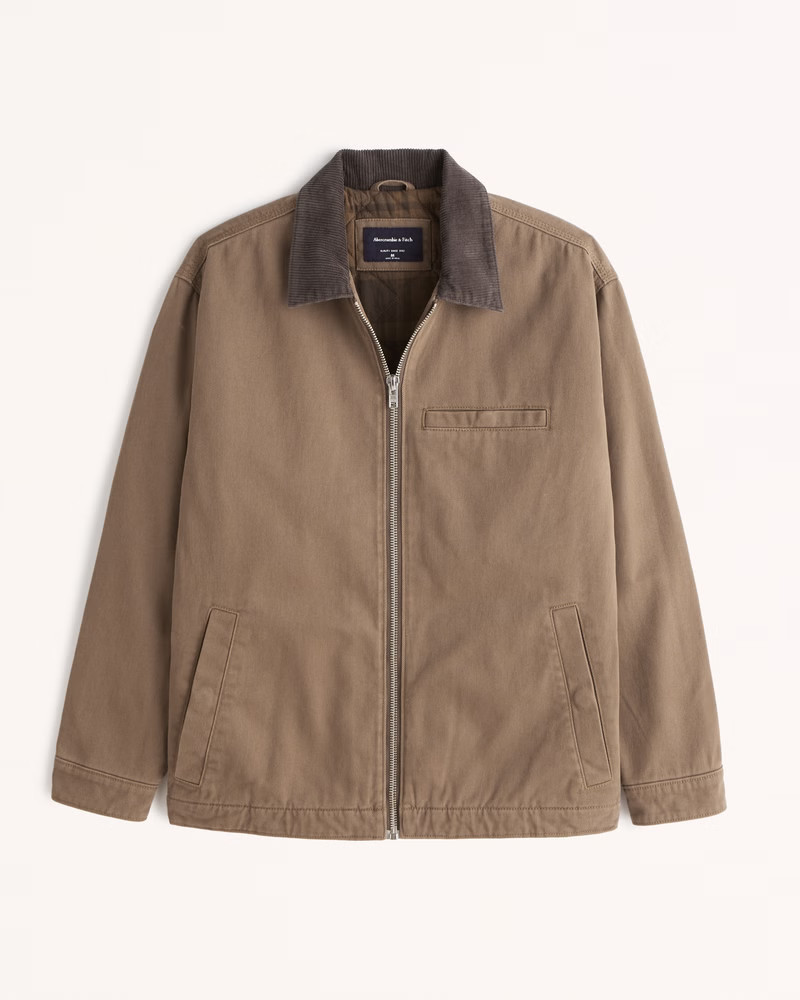 Abercrombie & Fitch Men's Workwear Lined Shirt Jacket in Brown With Dark Brown Collar - Size S | Abercrombie & Fitch (US)