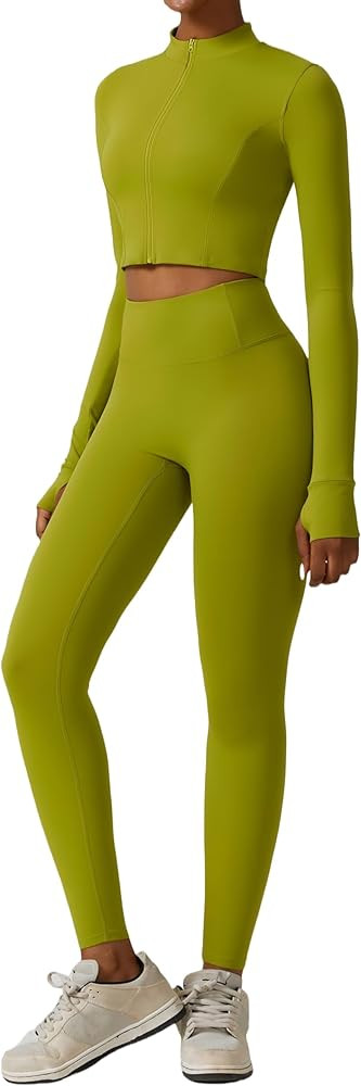 Yknktstc 3 Piece Workout Sets for Women with Strappy Sports Bras High Waist Leggings Crop Top Jac... | Amazon (CA)