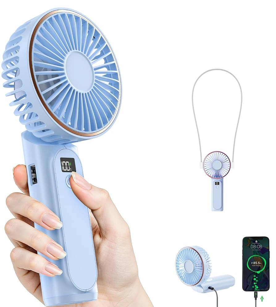 Portable Handheld Fan, Portable Fan Rechargeable, 4000mAh, 180° Adjustable, 6 Speed Wind, Displa... | Amazon (US)