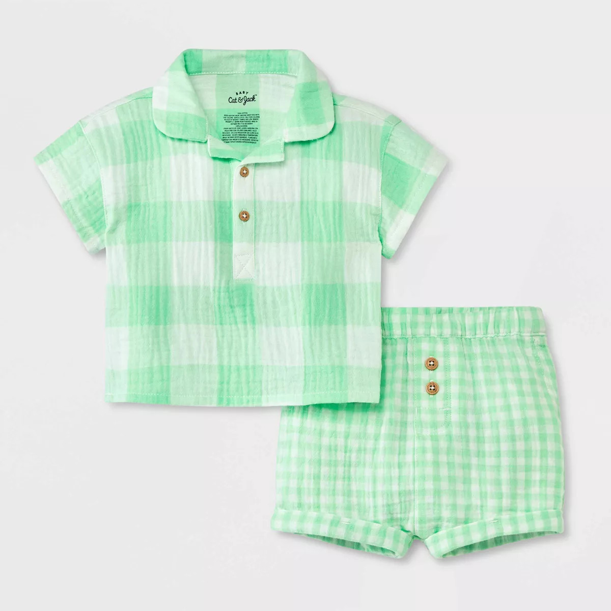 Baby Boys' Gauze Top & Bottom Set - Cat & Jack™ Mint Green 3-6M | Target