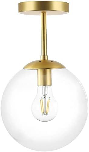 Mid Century Modern Globe Semi Flush Mount Ceiling Light Fixture, Clear Glass with Gold Brass Finish, | Amazon (US)