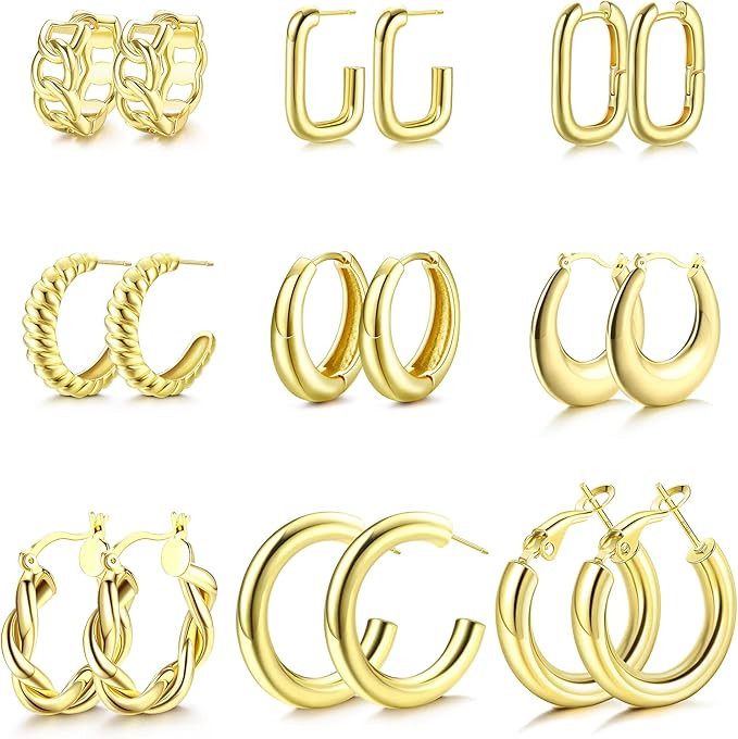 JeweBella 9 Paare Creolen Gold Set für Damen Mädchen Ohrringe Gold Creolen Hypoallergen Offen S... | Amazon (DE)