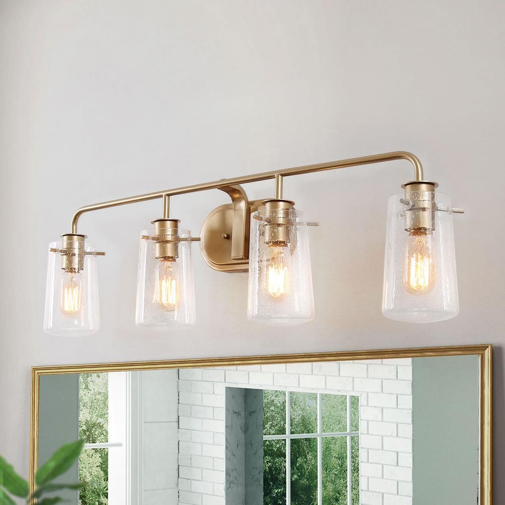 LALUZ Modern Bathroom Vanity Light 4-Light Warm Brass Gold Bath Light Interior Bath Bar Light with B | The Home Depot