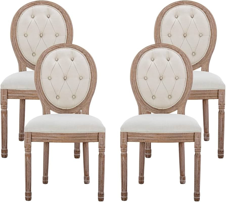 Nrizc French Country Dining Chairs Set of 4, Farmhouse Dining Chairs with Round Button Back, Soli... | Amazon (US)