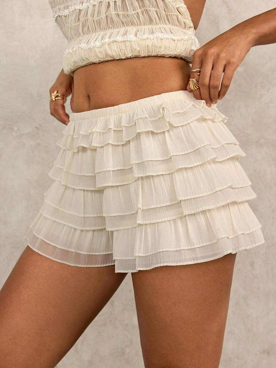 Oceva Ruffled Cover-Up Top & Shorts, Simple & Fashionable, Suitable For Summer | SHEIN