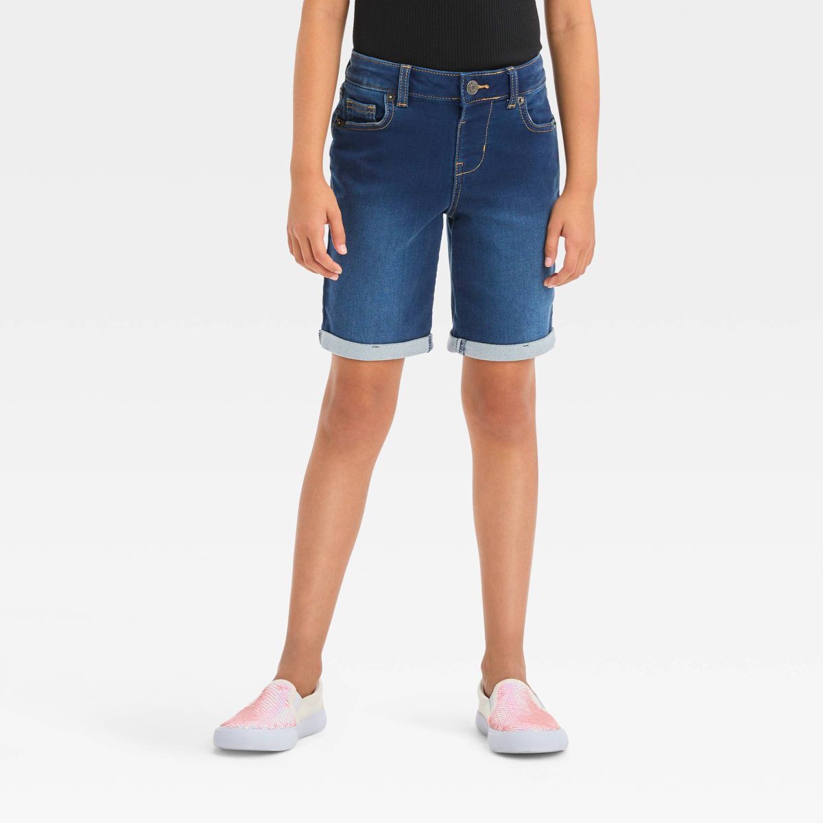 Girls' Mid-Rise Bermuda Jean Shorts - Cat & Jack™ Medium Wash M | Target