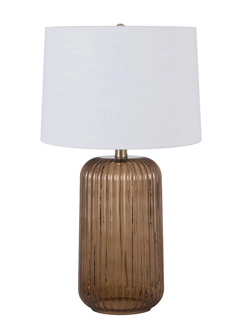 Mainstays 23 Inch Ribbed Glass Table Lamp with White Shade and Brown Finish | Walmart (US)