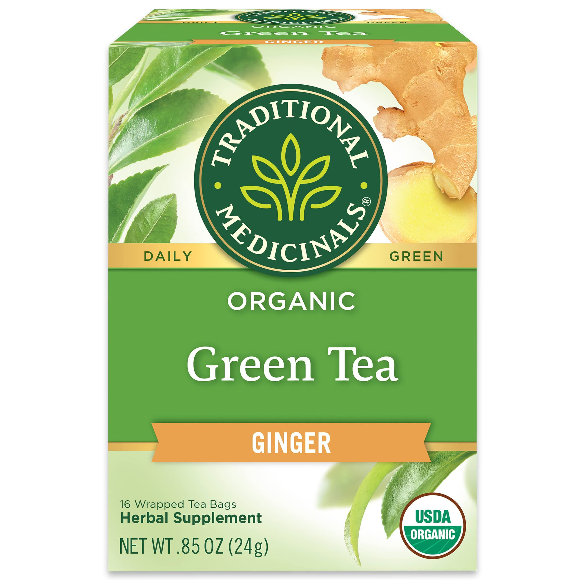 Traditional Medicinals Tea, Organic Green Tea Ginger, Promotes Healthy Digestion, 16 Tea Bags | Amazon (US)