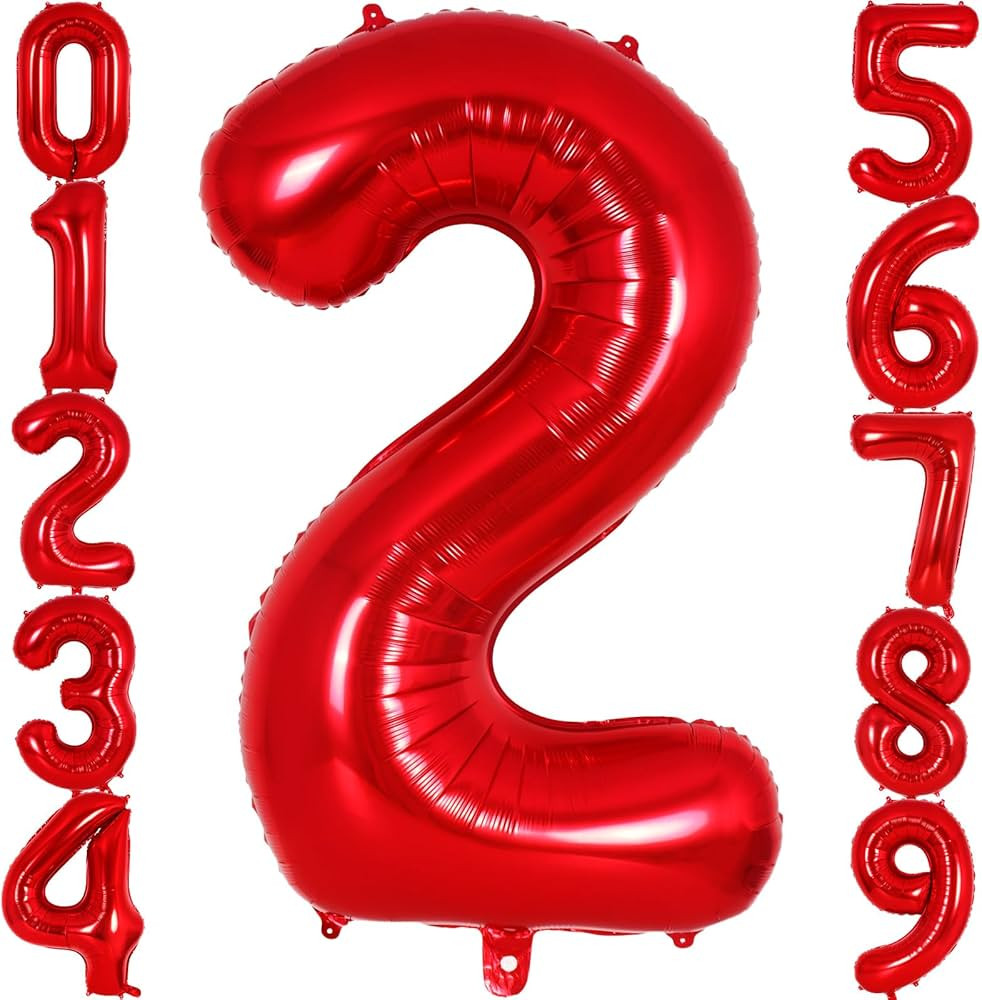 Red Number 2 Balloon 40 Inch, Big Large Foil Helium Number Balloons, Jumbo Giant Mylar Number 2 B... | Amazon (US)