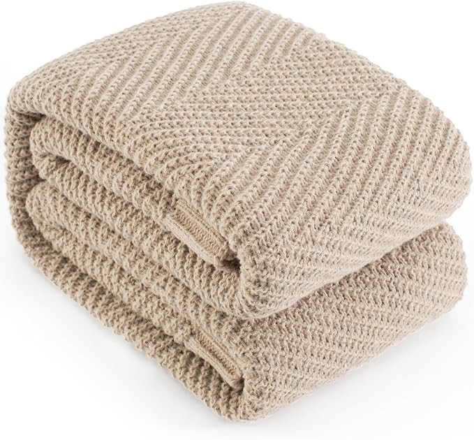 Knitted Throw Blanket 50"X60", Taupe Knit Throw Blankets for Bed, Super Soft Boho Chevron Blanket... | Amazon (US)