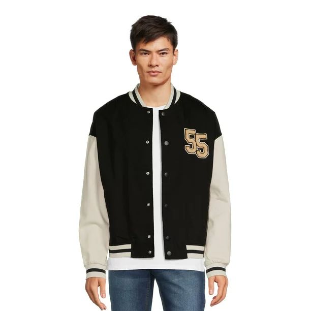 No Boundaries Men's & Big Men's Denim Varsity Jacket, Sizes XS-5XL | Walmart (US)