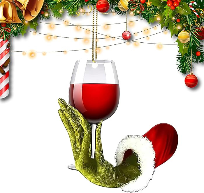 Christmas Ornaments 2025 - Funny Wine Cup Green Hanging Decorations for Tree, 2D Acrylic Christma... | Amazon (US)
