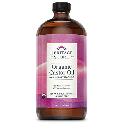 HERITAGE STORE Organic Castor Oil - 32oz Glass Bottle - Nourishing Treatment for Hair and Skin Care - Eyelash Serum for Eyelashes and Brows - Cold Pressed, Hexane Free, Vegan - 32oz | Amazon (US)