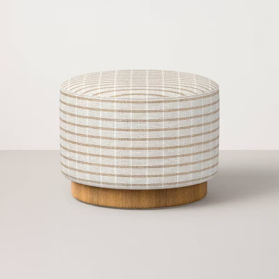 Round Ottoman with Plinth Base Modern Windowpane Paprika - Hearth & Hand™ with Magnolia | Target
